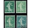 France - n° 137 - 5c Semeuse x 4 nuances de vert 