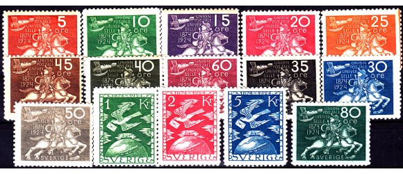 Suède - n° 178/192 - Cinquantenaire de l'Union Postale Universelle