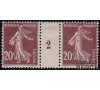France - n° 139 - 20c lilas-brun - Semeuse Camée - Millésime 2