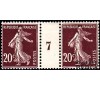 France - n° 139 - 20c lilas-brun - Semeuse Camée - Millésime 7