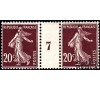 France - n° 139 - 20c lilas-brun - Semeuse Camée - Millésime 7