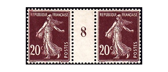 France - n° 139 - 20c lilas-brun - Semeuse Camée - Millésime 8
