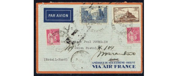 France - n° 260 - 261 et 289 - Courrier Air France - Amérique du Sud - Mont Saint Michel - La Rochelle et type Paix